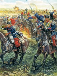 Frans-Duitse Oorlog van 1870 (Frans-Pruisisch): de aanval van Franse slagschepen bij de Slag bij Froeschwiller Woerth op 6/08/1870 door Giuseppe Rava