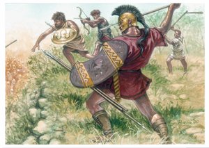 Koninkrijk Macedonië: soldaten van de lichte infanterie - Macedonië (oud koninkrijk): soldaten van de lichte infanterie - Illustratie door Giuseppe Rava door Giuseppe Rava