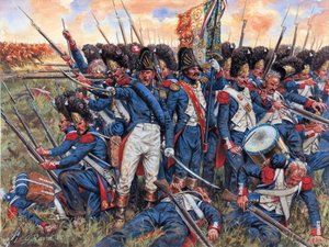 Napoleontische Oorlog: de Grote Armee bij de Slag van Waterloo 18 juni 1815 in het nauw gedreven - Illustratie door Giuseppe Rava