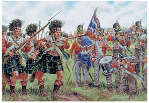 Napoleontische Oorlogen: Schotse en Britse soldaten bij de Slag van Waterloo op 18 juni 1815 - Illustratie door Giuseppe Rava door Giuseppe Rava