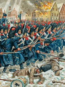 Pruisische Campagne: de wapens in de arm - Grenadiers van de Keizerlijke Garde bij de Slag bij Eylau op 8/02/1807 door Giuseppe Rava
