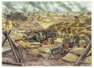 Tweede Wereldoorlog: Slag om Koersk in 1943 tussen Duitse en Sovjet-troepen - Illustratie door Giuseppe Rava