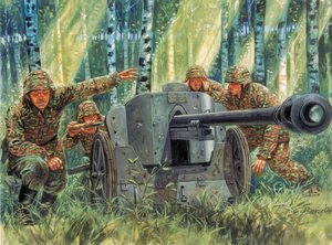 Tweede Wereldoorlog: Panzerabwehrkanone 38 of Pak 38, Duitse tankafweerkanon - Illustratie door Giuseppe Rava
