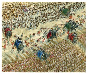 De Slag bij de Hydaspes: Alexander en Porus vechten in 327 v.Chr. door Giuseppe Rava