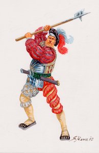 Een Lansquenet, Duitse huurling-pikeman - een Landsknecht Duitse huurling-pikeman - Illustratie door Giuseppe Rava