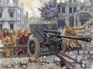 Tweede Wereldoorlog: Russische zware antitankkanon 76 mm - Illustratie door Giuseppe Rava