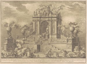 De Prima Macchina voor de Chinea van 1767: Een triomfboog met de Farnese Hercules, 1767 door Giuseppe Vasi