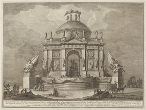 Een Tempel Gewijd aan de Vrede, voor het "Chinea" Festival door Giuseppe Vasi after Giuseppe Palazzi