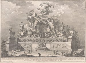 De Tweede Macchina voor de Chinea van 1767: De Etna met de Smidse van Vulcanus door Giuseppe Vasi, after Giuseppe Palazzi, after Paolo Posi
