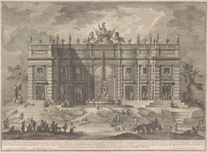 De Seconda Macchina voor de Chinea van 1772: Een Plein met een Wildmarkt en de Pantheonfontein door Giuseppe Vasi, after Giuseppe Palazzi, after Paolo Posi