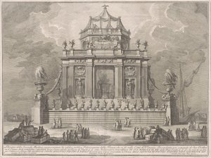 De Seconda Macchina voor de Chinea van 1773: De bereiding van Theriac in Venetië door Giuseppe Vasi, after Giuseppe Palazzi, after Paolo Posi