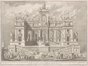 De Prima Macchina voor de Chinea van 1764: Een Capitoolgebouw door Giuseppe Vasi, after Tommaso Catrani, after Paolo Posi