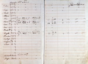 Dubbele pagina van originele muzikale partituur van Macbeth opera door Giuseppe Verdi door Giuseppe Verdi
