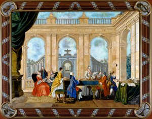Paneel in pietra dura inlegwerk dat muziek uitbeeldt
