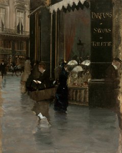 La parfumerie Violet, op de hoek van de boulevard des Capucines en de rue Scribe door Giuseppe de Nittis