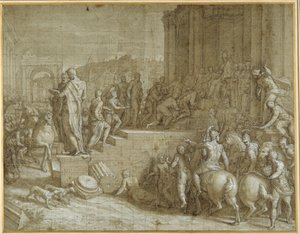 De legende van zeven koningen die eer betonen aan een paus door Giuseppe della Porta Salviati