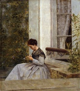 Een vrouw aan het haken door Giuseppe or Joseph de Nittis