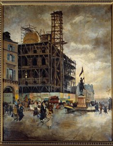 Place de Pyramides, bouw van het Marsan-paviljoen (Parijs) in 1880