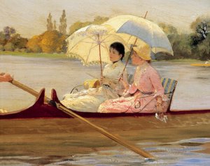 Vrouwen in boten op de Theems door Giuseppe or Joseph de Nittis