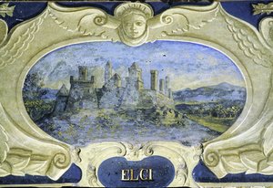 Elci, uit een serie cartouches met afbeeldingen van de residenties van Conte Pannochieschi d