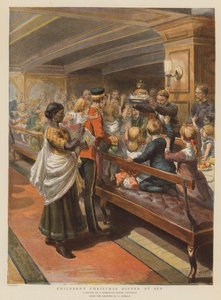 Kerstmaal voor kinderen op zee (chromolitho)