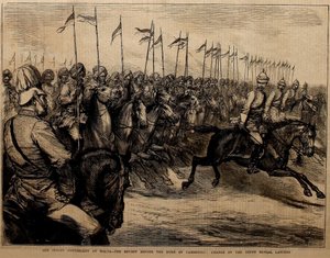 Ons Indiase Contingent op Malta, de Review voor de Duke of Cambridge, Charge of the Ninth Bengal Lancers. door Godefroy Durand