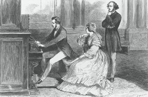 Prins Albert van Saksen spelend voor koningin Victoria en Felix Mendelssohn Bartholdy, gravure door Godefroy Durand