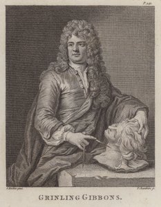Grinling Gibbons, Engelse houtsnijder en beeldhouwer (gravure)