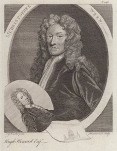 Sir Christopher Wren, Engelse architect, en Hugh Howard, Engelse kunstenaar en verzamelaar (gravure)