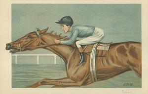 Tod Sloan, een Amerikaanse jockey, 25 mei 1899, Vanity Fair cartoon door Godfrey Douglas Giles