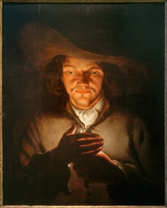 Een man met een kaars door Godfried Schalcken