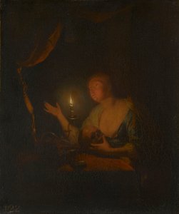 De boetvaardige Magdalena bij kaarslicht door Godfried Schalcken