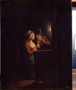 Een man en een vrouw bij kaarslicht door Godfried Schalcken