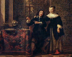 De astronoom en zijn vrouw, schilderij door Gonzales Coques, olieverf op paneel