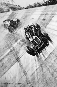 Whitney Straight Maserati bij de Members Bridge bocht, Brooklands, 1933