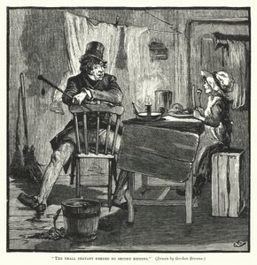De kleine dienaar had geen tweede uitnodiging nodig (gravure) door Gordon Frederick (after) Browne