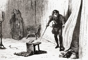 Een scène uit William Shakespeares toneelstuk Hamlet, Act III, Scene 4
