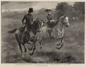 Gelukkige dagen in Windsor, de koningin en prins-gemaal rijden in het park door Gordon Frederick Browne