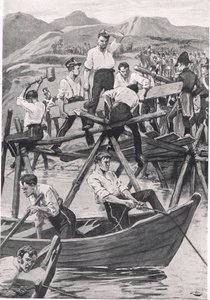 De bouw van de brug over de Guadiana, 3 april 1811, illustratie uit 