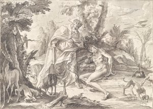 God de Vader en Adam in het paradijs door Gottfried Bernhard Götz