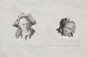 Receuil dessais lithographiques: Deux têtes, 1816 door Gottfried or Godefroy Engelmann