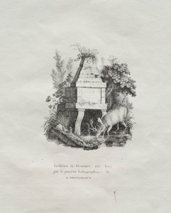 Receuil dessais lithographiques: Een fontein die houtsnede imiteert, ca. 1816