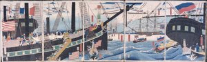 Buitenlandse schepen in Yokohama door Gountei Sadahide