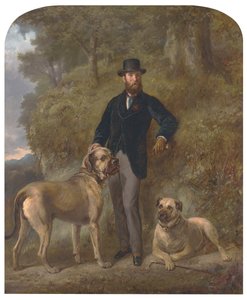 Kolonel Garrick-Buchanan van Drumpellier met zijn twee Mastiffs door Gourlay Steell