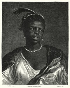 Portret van een zwarte vrouw (gravure) door Govaert (after) Flinck