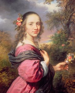 Een Portret van een Dame, gekleed in een Paarse Jurk