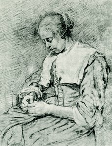 De naaister door Govaert Flinck