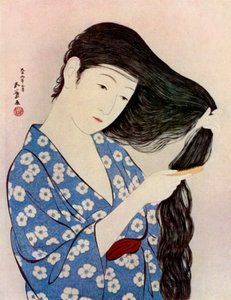 Een Japanse vrouw die haar haar kamt, 1920-1930