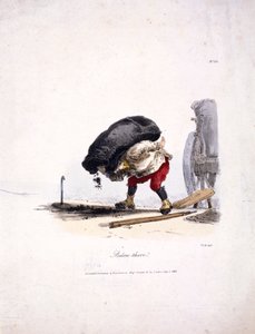 Uitzicht op een kolenman die een zware zak kolen uit zijn kar haalt door Graf Engelmann Coindet and Company