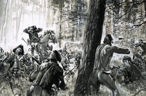 In 1765 werd generaal Edward Braddock in een hinderlaag gelokt door Franse soldaten en woeste Canadese Indianen. door Graham Coton